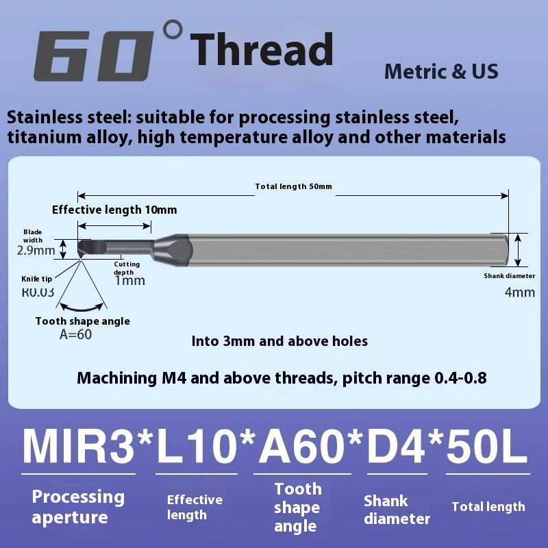 1124-MIR Integral Tungsten Carbide Inserts for Stainless Steel Small Bore Threaded Tools Small Threaded Turning Tools Shandong Denso Pricision Tools Co.,Ltd.